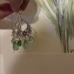 Gorgeous sterling silver chandelier earrings with green cats eye quartz.